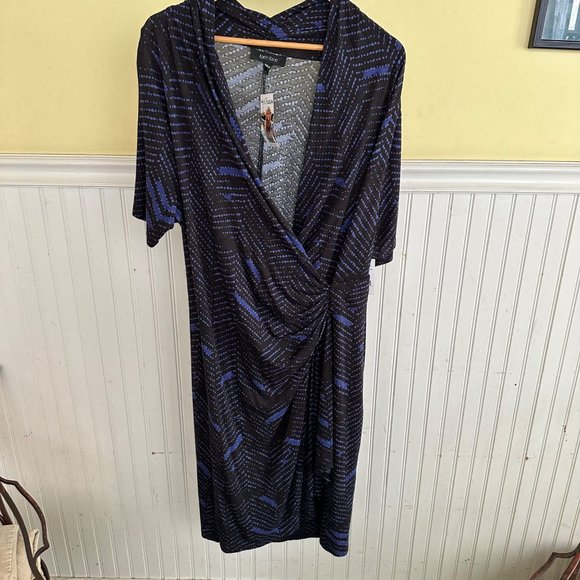 Karen Kane Dresses & Skirts - Karen Kane NWT 2X dress faux wrap surplice blue and black womens spring dress